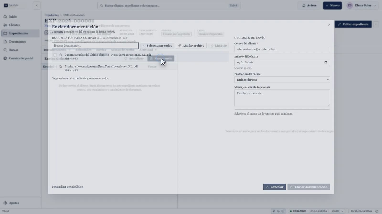DocuCentral: envío de documentación con enlace controlado