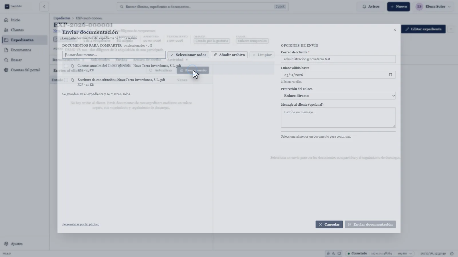 DocuCentral: envío de documentación con enlace controlado
